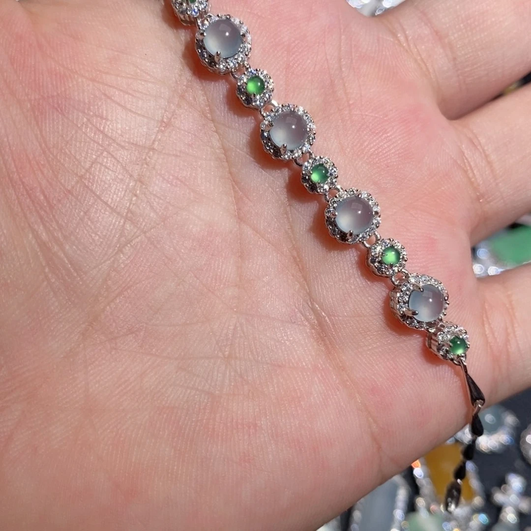 银S925镶嵌手链翡翠k k k k