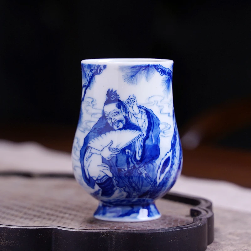 纯手绘青花主人杯全手工釉下洗耳恭听凯恩杯闻香杯陶瓷茶杯