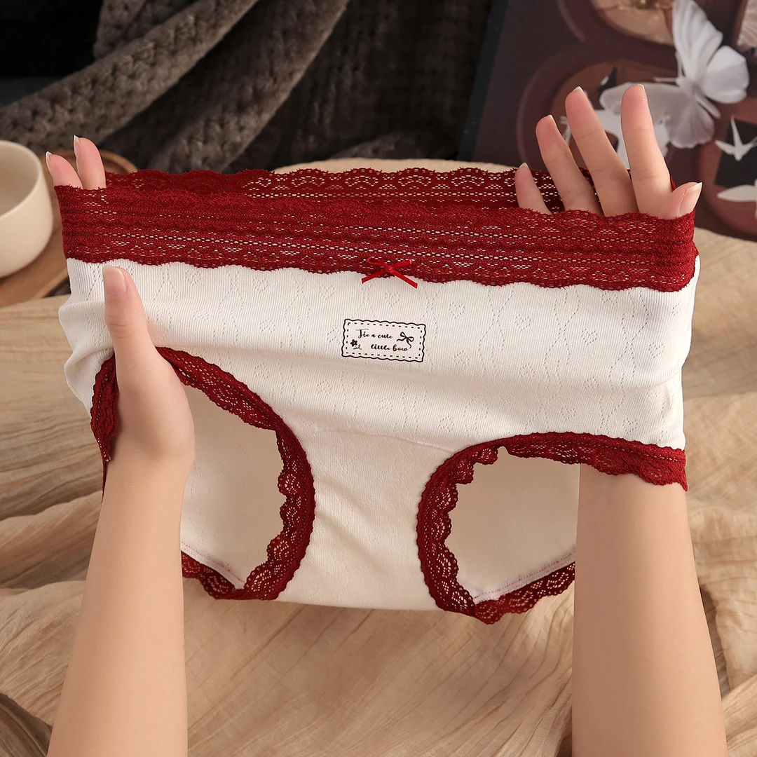 棉质新款女士内裤性感高腰蕾丝花边三角裤潮流舒适透气打底短裤衩