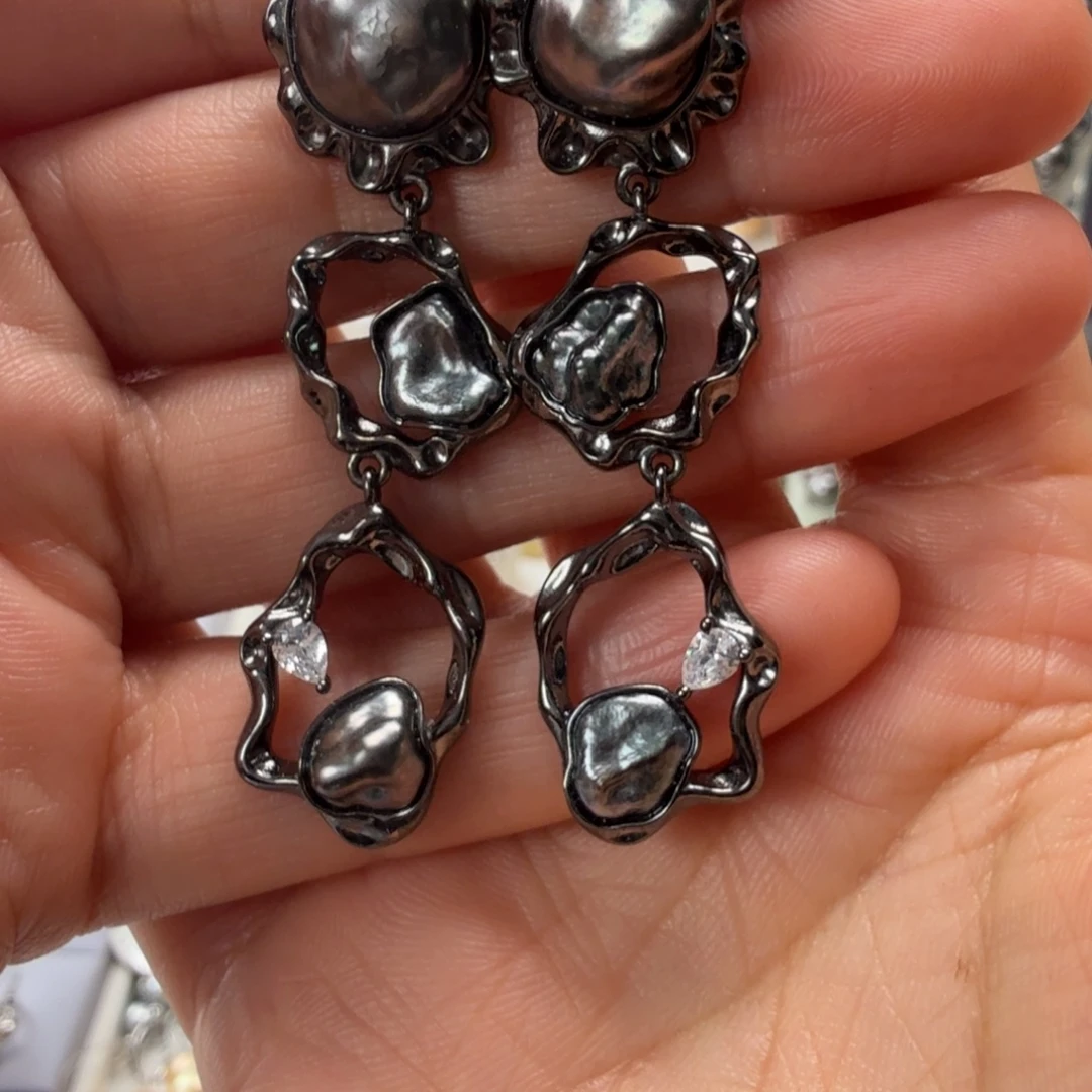 银S925镶嵌海水珍珠耳饰