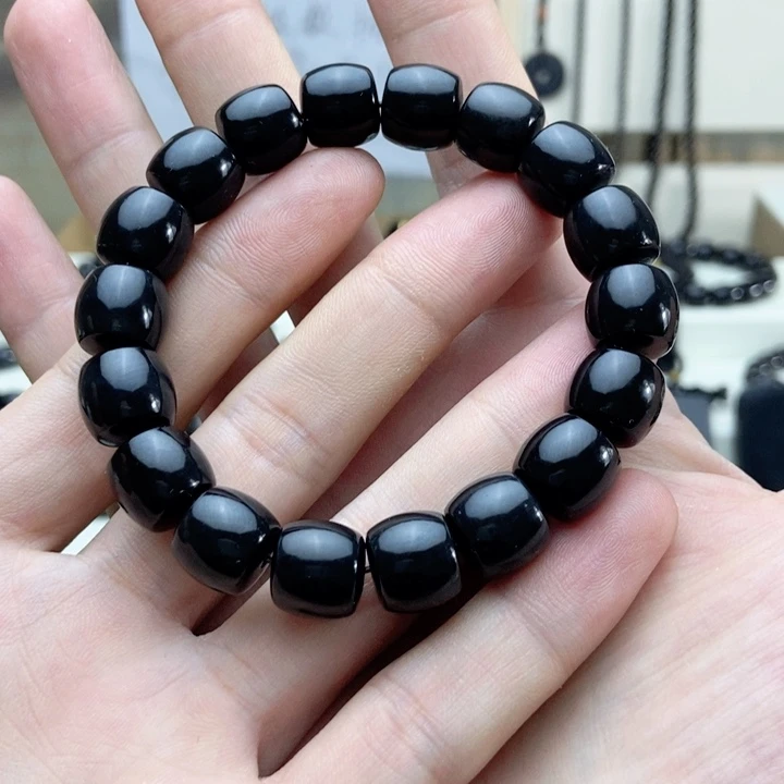 未镶嵌手链和田玉（墨玉）和田玉墨玉卡12直切手串高羊脂