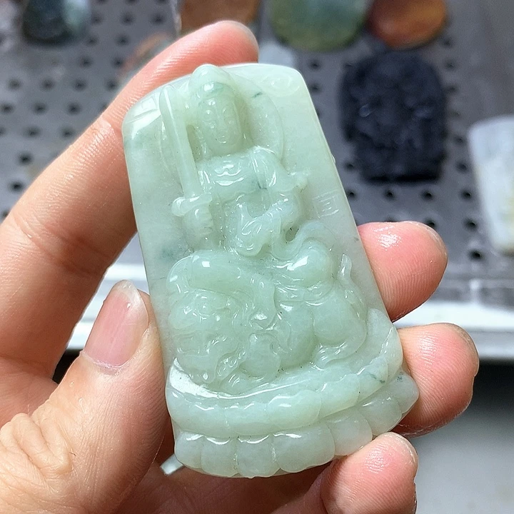 颈饰未镶嵌翡翠缅甸翡翠飘花文殊菩萨