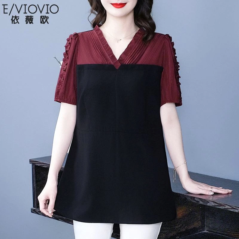 大码女装短袖T恤女2025夏季新款宽松拼接显瘦上衣250267