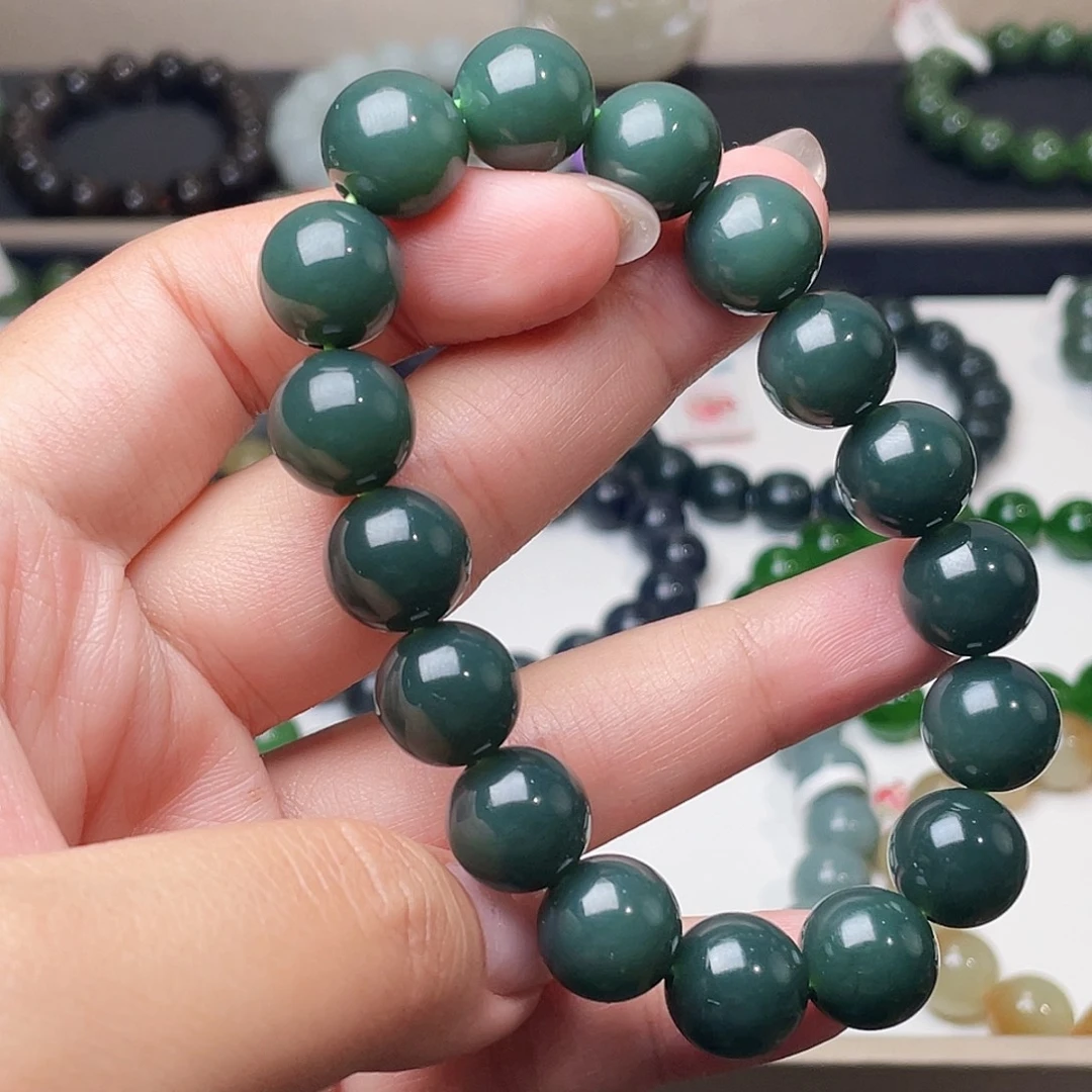 未镶嵌手链和田玉沙枣青 12 细 蓝调