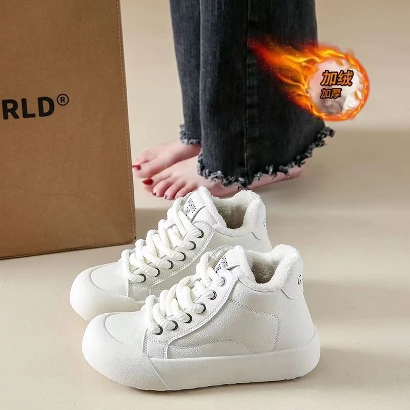 秋冬新款加棉女生韩版休闲加绒高帮板鞋M526