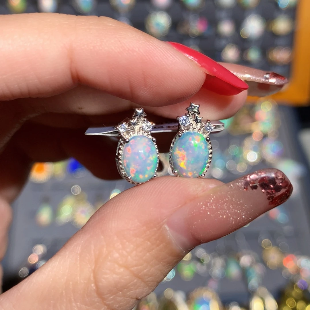 银S925镶嵌欧泊欧泊耳饰y