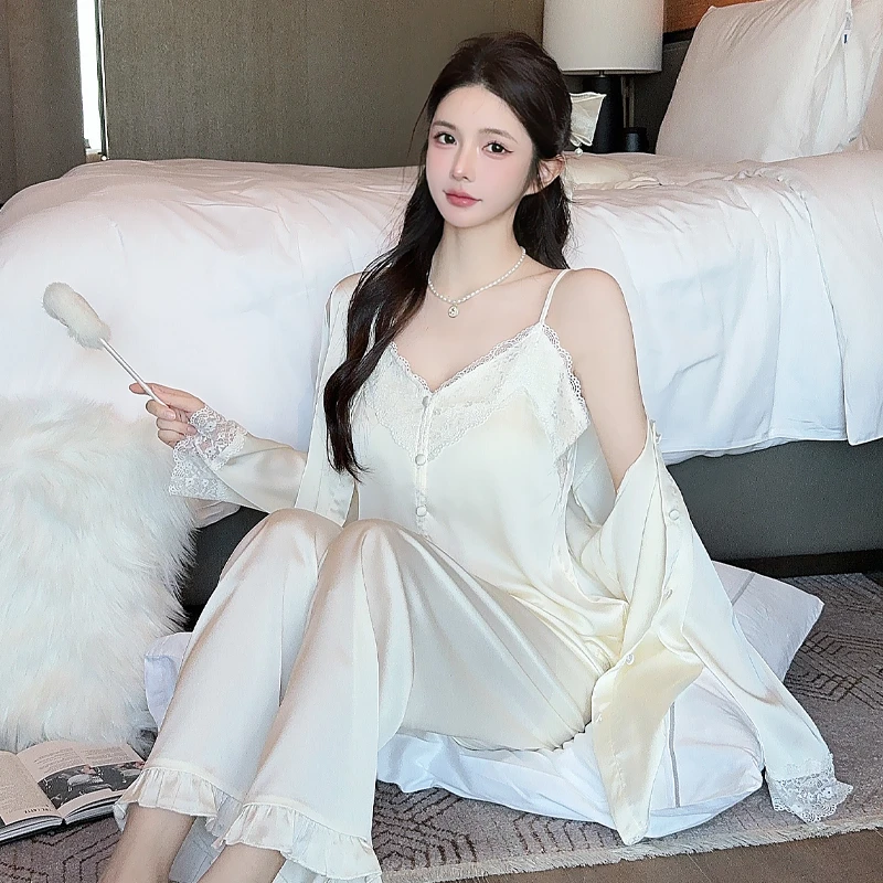 新款爆款性感蕾丝女长袖凉爽夏季家居服春夏季睡衣薄款纯欲夏天