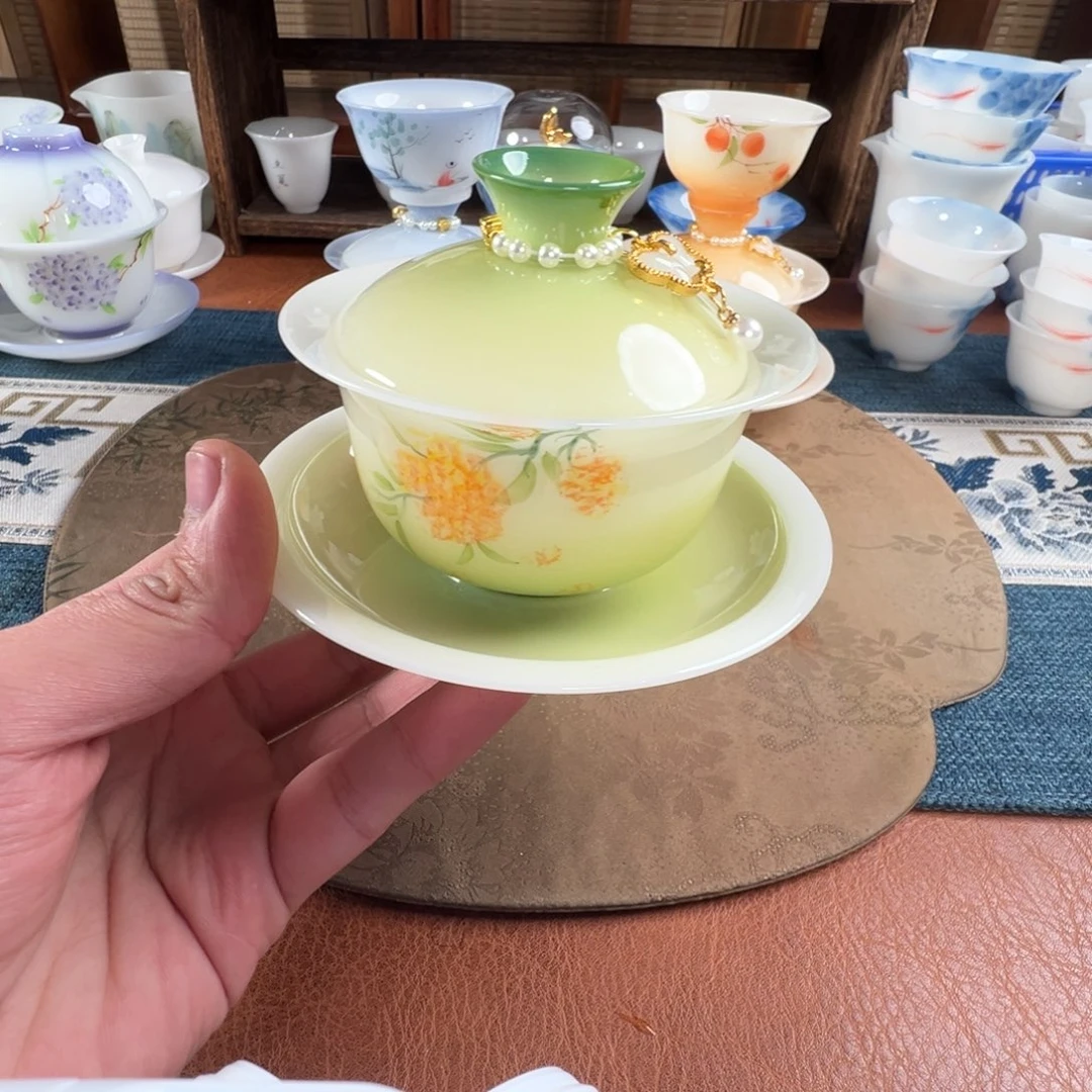 清***月摆件陶手绘璞玉陶瓷茶具