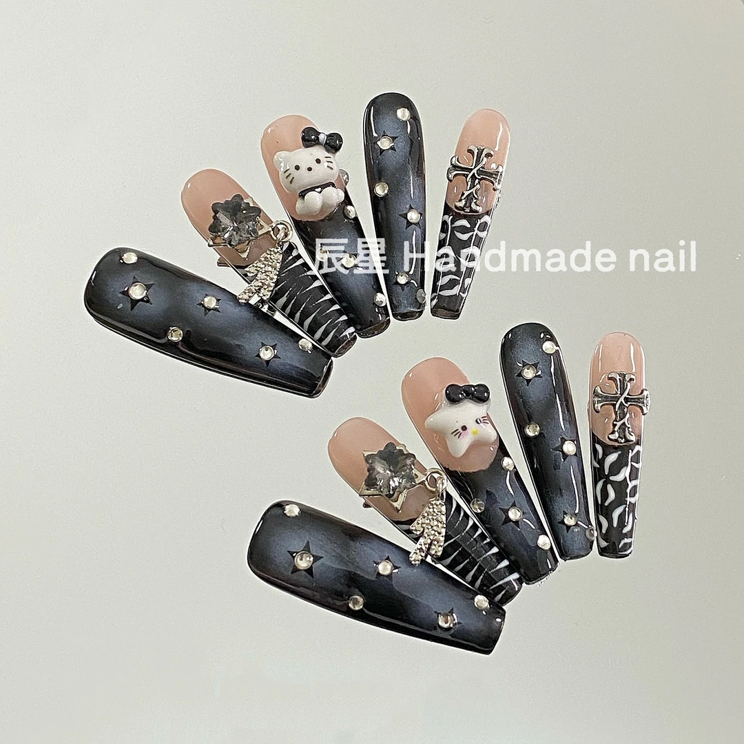 【酷酷KT】甜酷辣妹风穿戴甲细狗长梯穿戴甲手工穿戴式美甲个性美甲