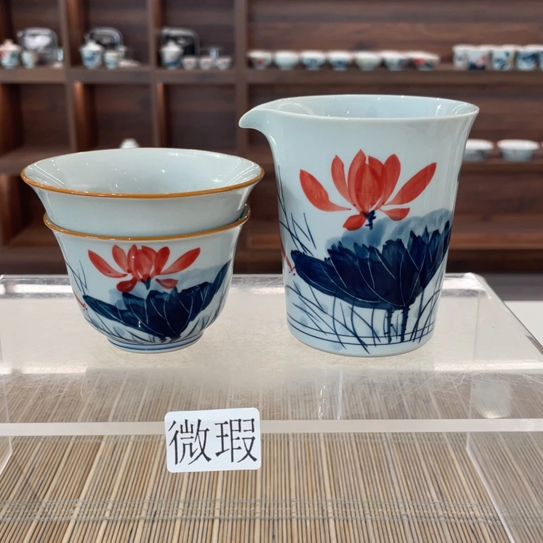 釉下手绘茶具微瑕