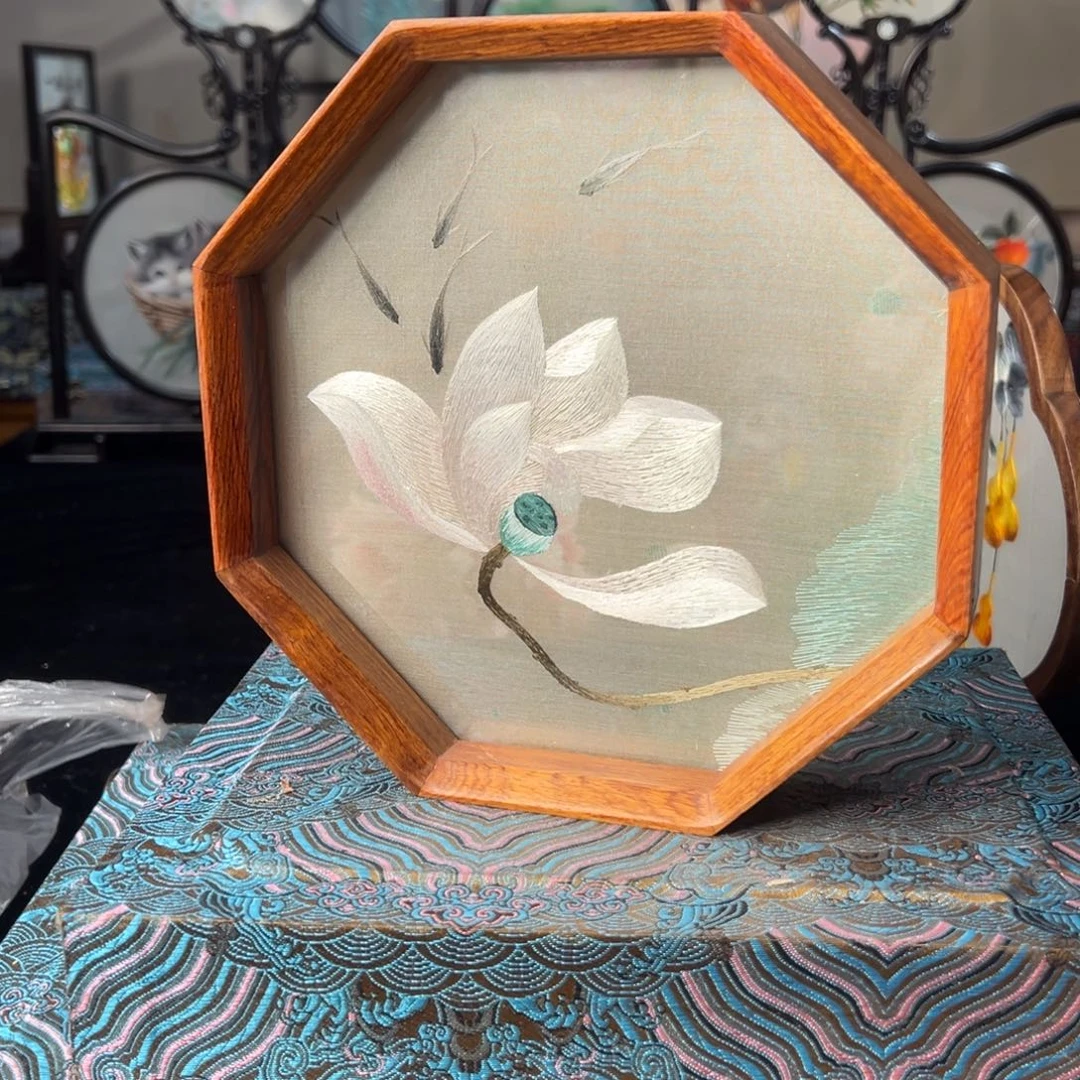 刺绣纯手工刺绣双面绣实木摆件