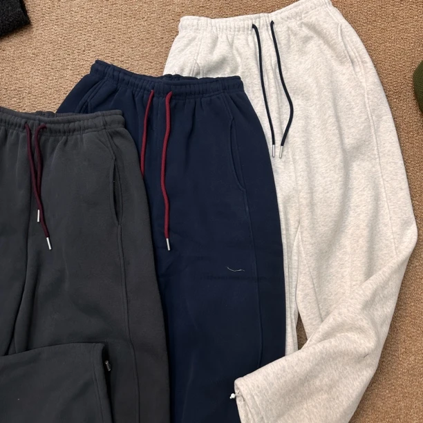 丸子姐姐冬季新品/加绒抽绳松紧腰休闲直筒可收脚卫裤