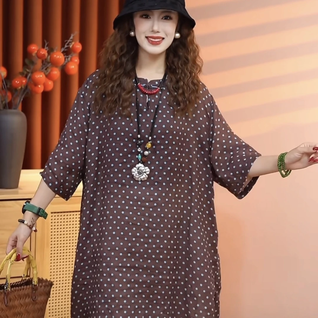 【“满分苎麻”】2025新款休闲百搭一字扣苎麻中长款女上衣70228