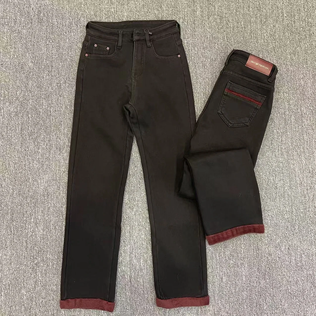 【8606】新品加绒加厚保暖牛仔烟管裤