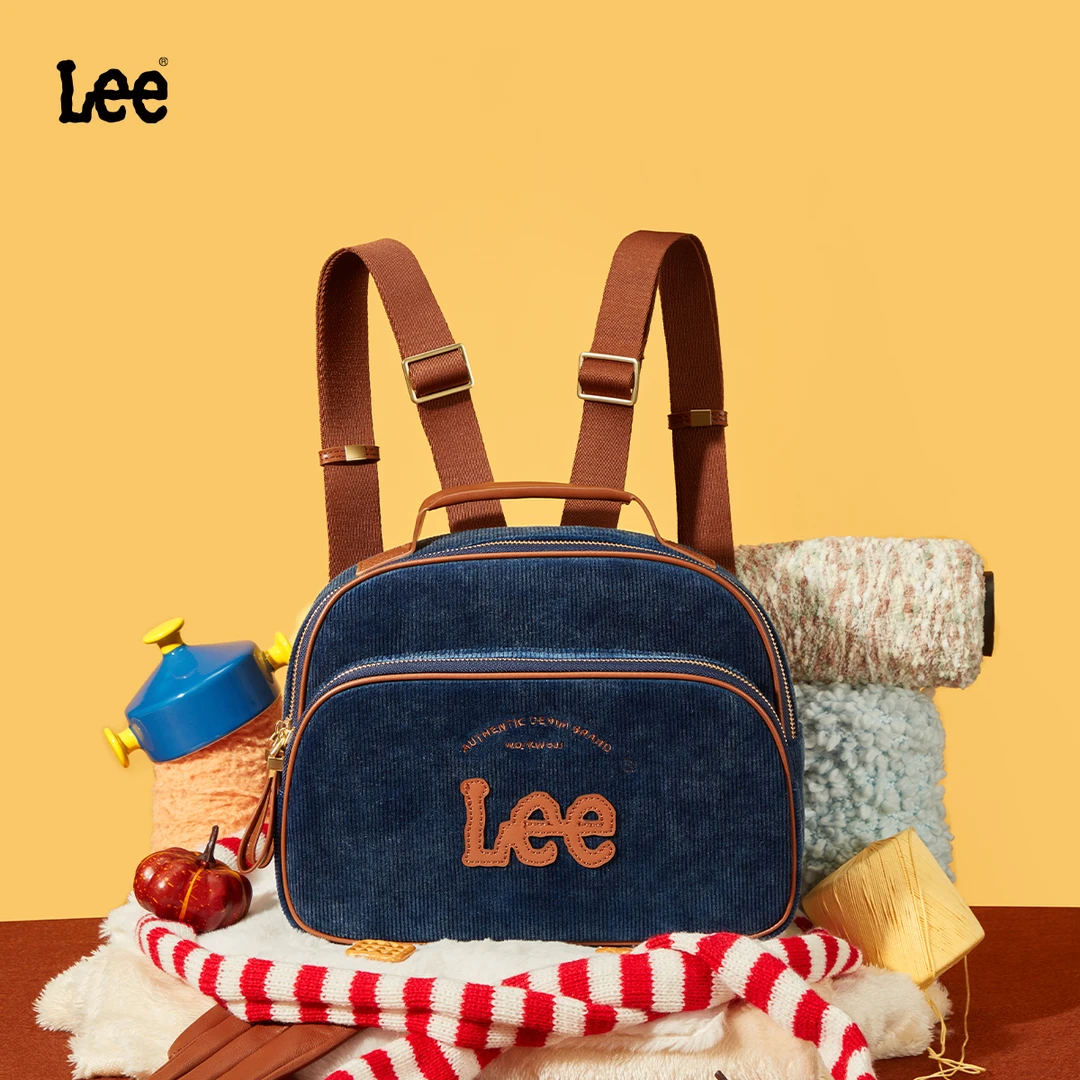 Lee新品复古双肩包时尚休闲百搭轻便女士小众潮流双肩包女撞色C