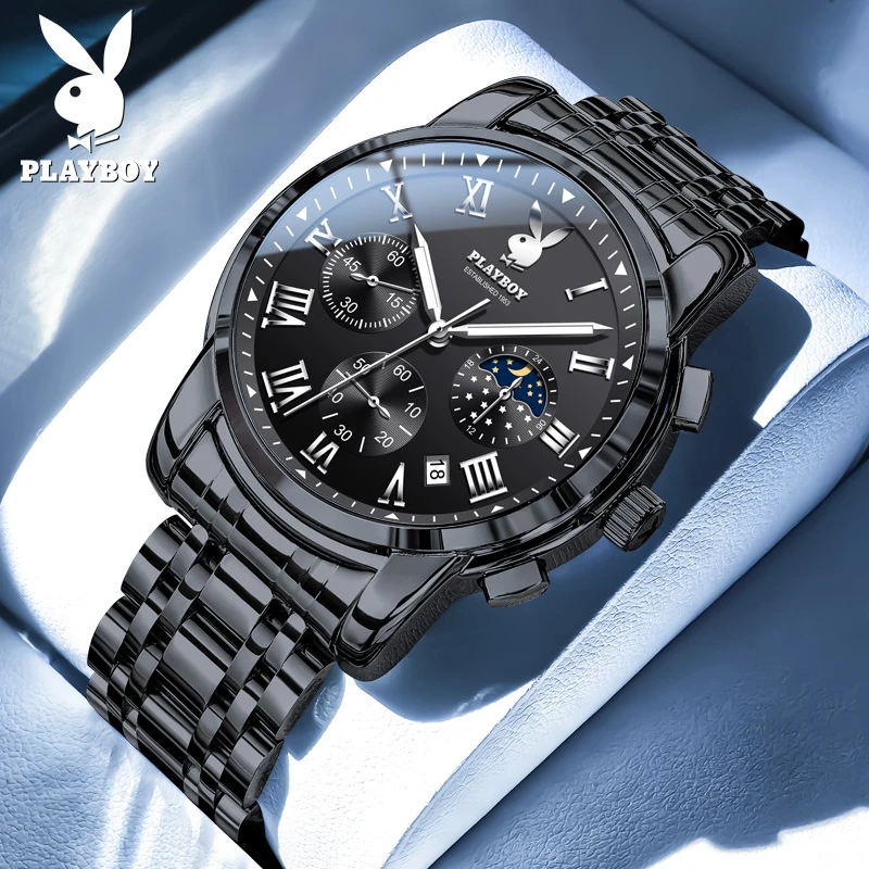 PLAYBOY/花花公子新款黑武士网红手表男潮流时尚高档多功能石英
