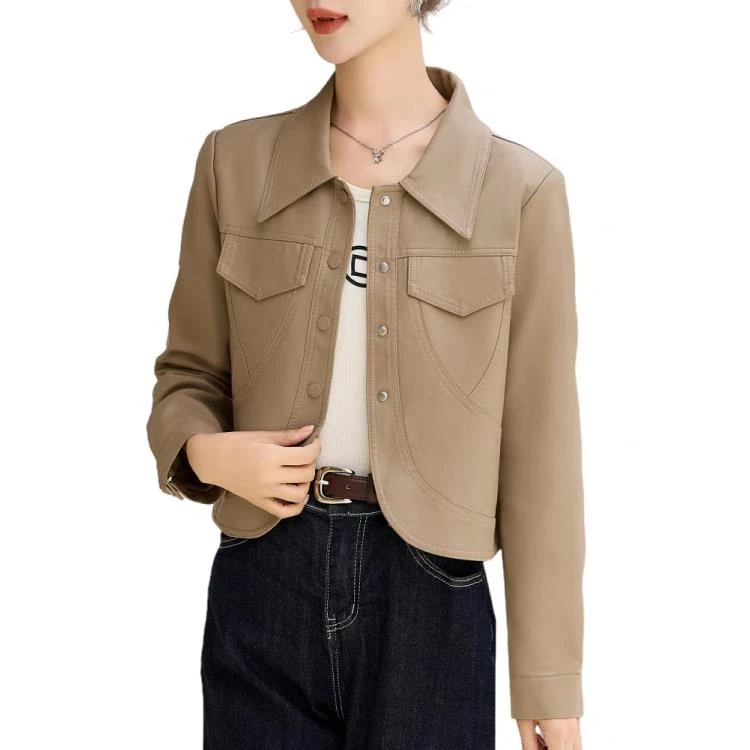 玲姐定制-小个子短款复古皮夹克春秋新款pu皮百搭上衣361030