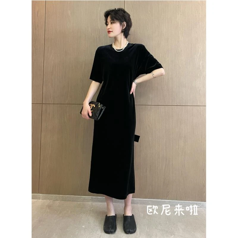 欧尼家【江南语】早春的第一款丝绒连衣裙法式复古轻奢百搭LYQ5471N