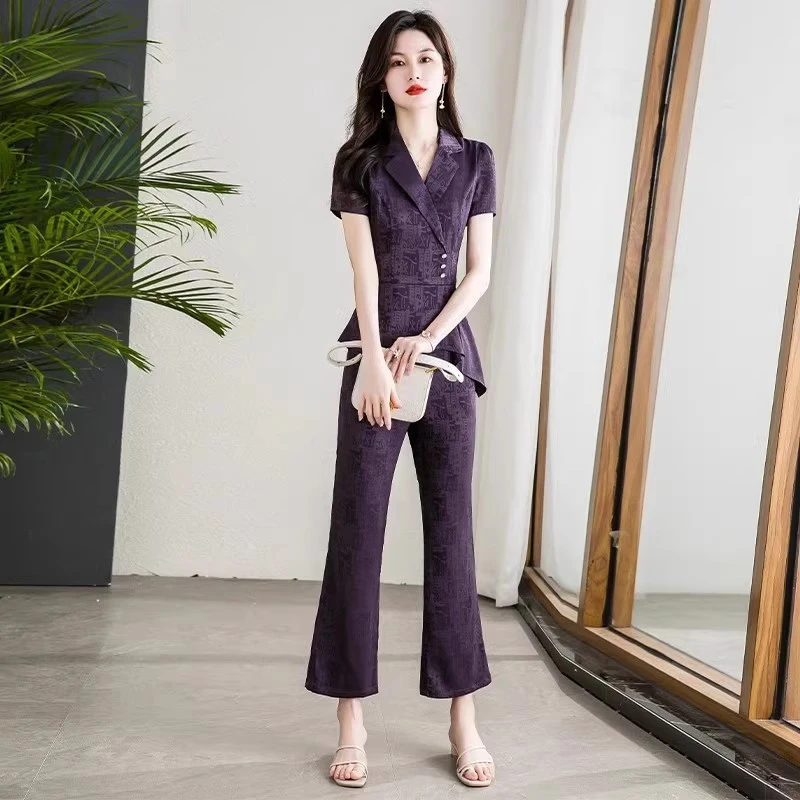 【上衣+裤子】新款优雅新款气质时尚大气休闲收腰套裤-ASJ