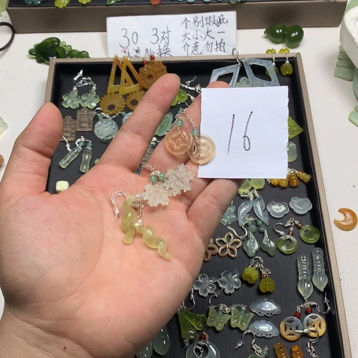 雪***儿蛇纹石玉合金耳钉