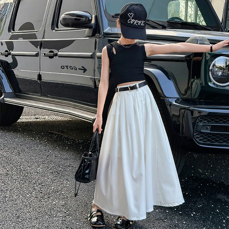 [麦哆哆」女童中大童夏季百搭弹力背心韩范简约百搭半身裙潮酷套装