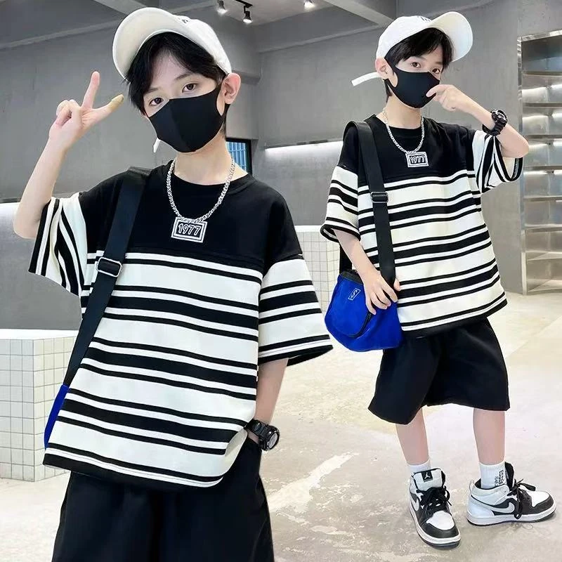 502779男童T恤2025夏季新短袖时尚洋气上衣夏中大童休闲韩版半袖