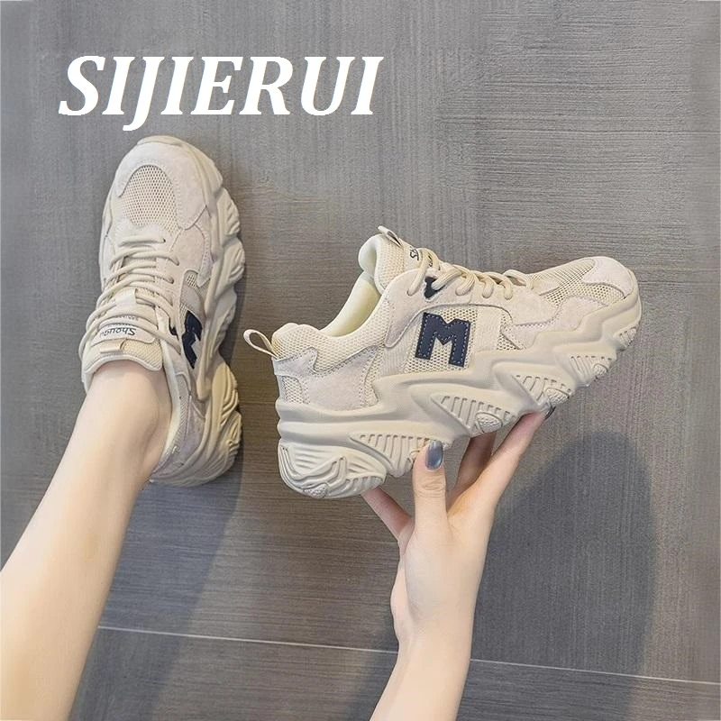 SIJIERUI2025新款超火老爹鞋女厚底百搭时尚真皮休闲透气运动鞋女