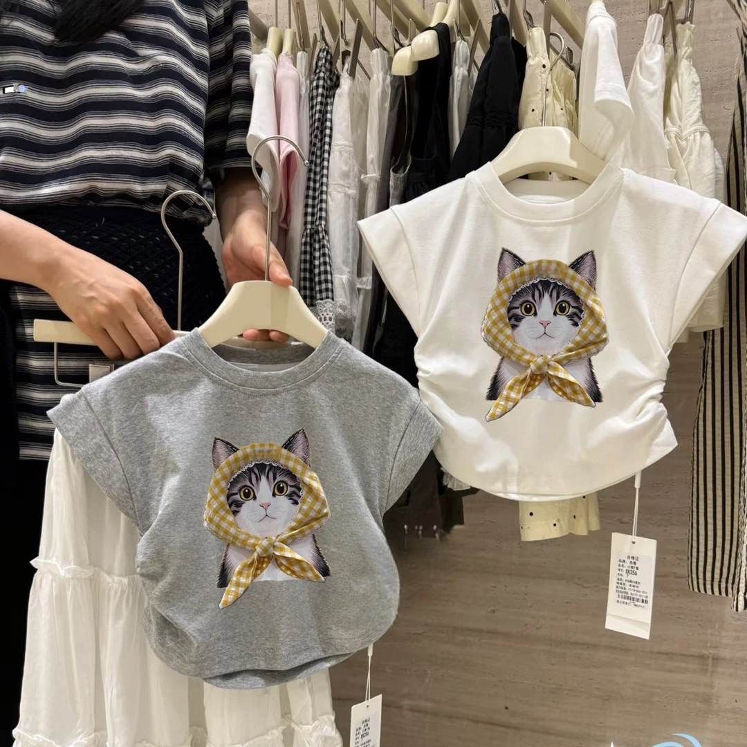 【亲子】女童短袖T恤2025新款儿童百搭卡通圆领半袖女宝宝洋气上衣