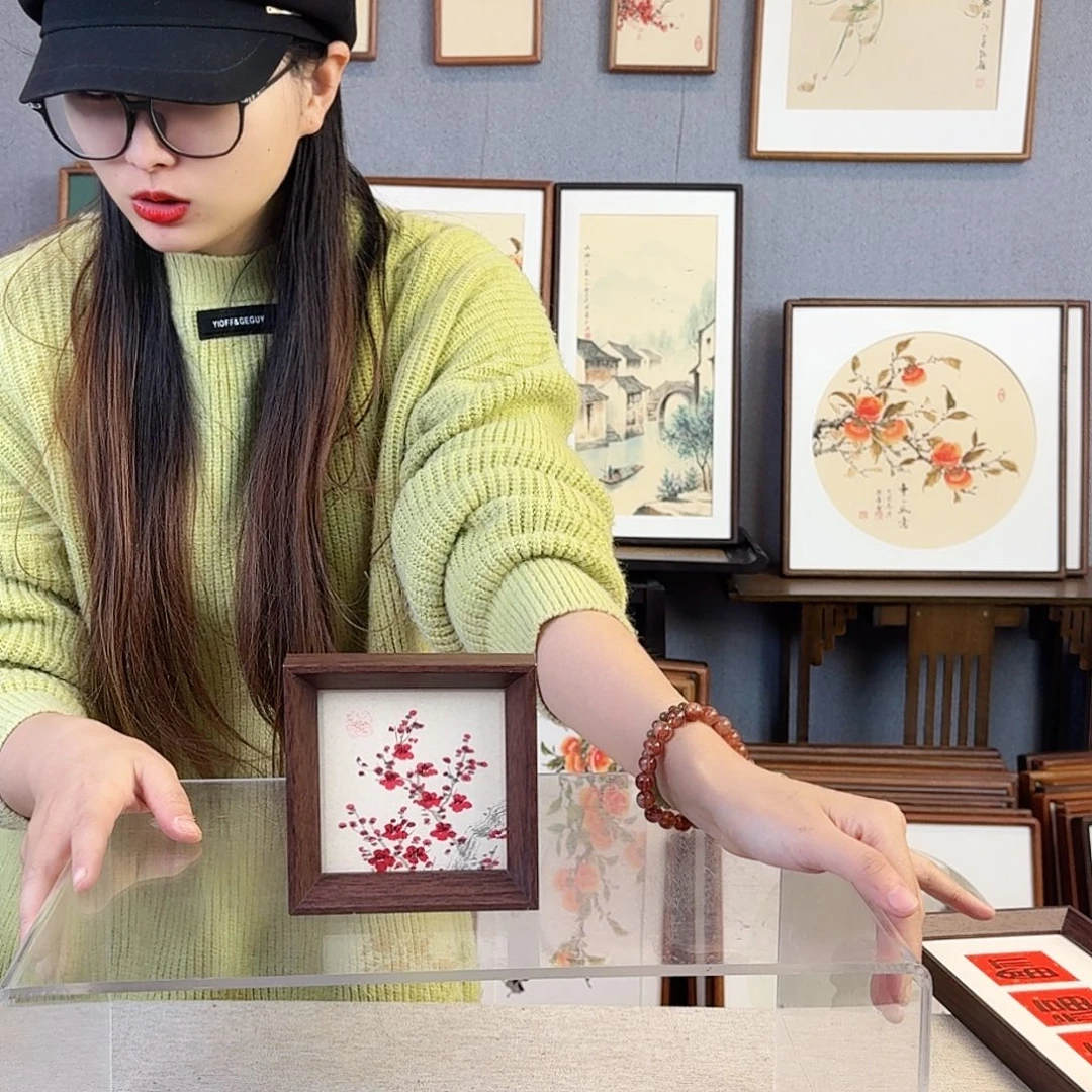 书法纯手绘，纯手写带框尺寸：12×12厘米