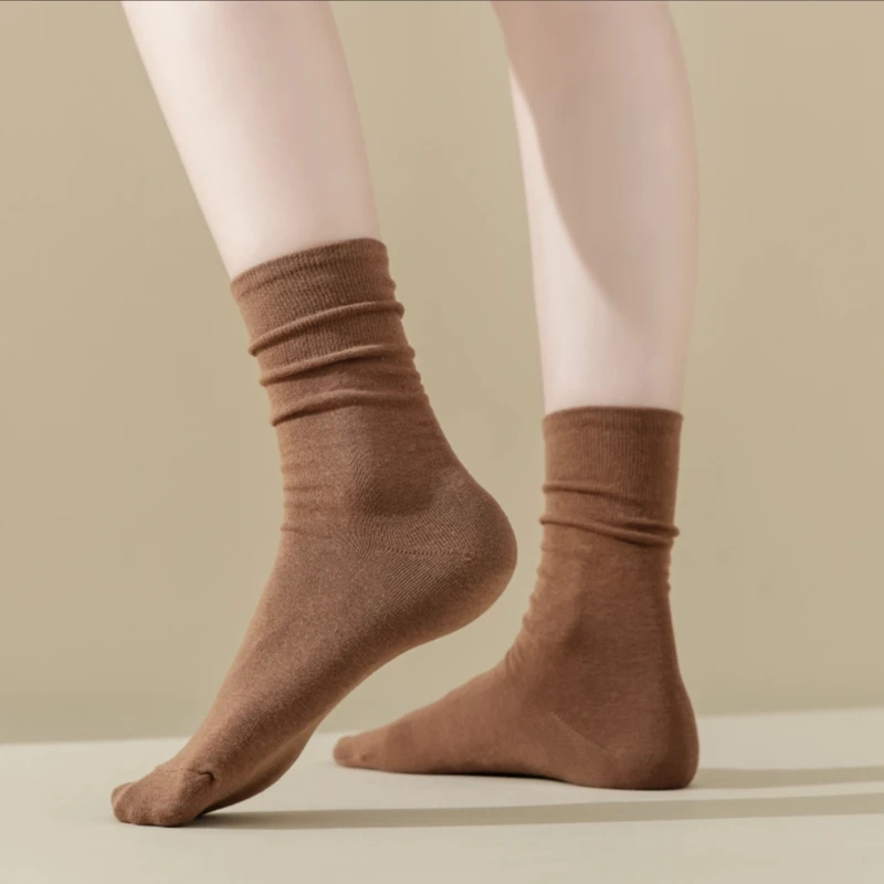 【5双装】纯色高筒堆堆袜简约风柔软亲肤透气