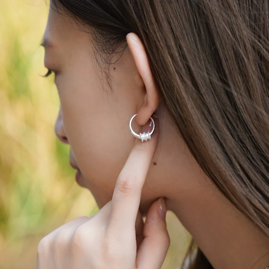 九乐 足银耳饰 999足银时尚简约气质小清新路路通耳环精致百搭