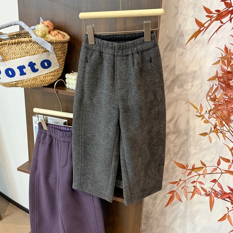 【现货】leomama羊毛呢裤女童秋冬25新宽松加厚阔腿长裤时尚休闲裤