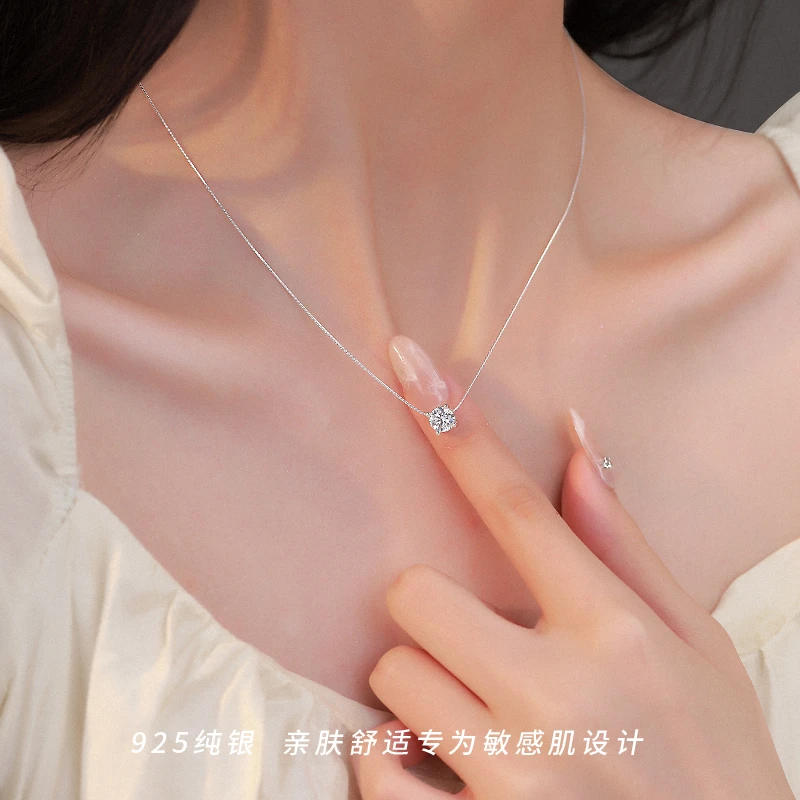 坠链均925银合成锆石 925纯银锆石蛇骨链人鱼之泪项链轻奢高级感