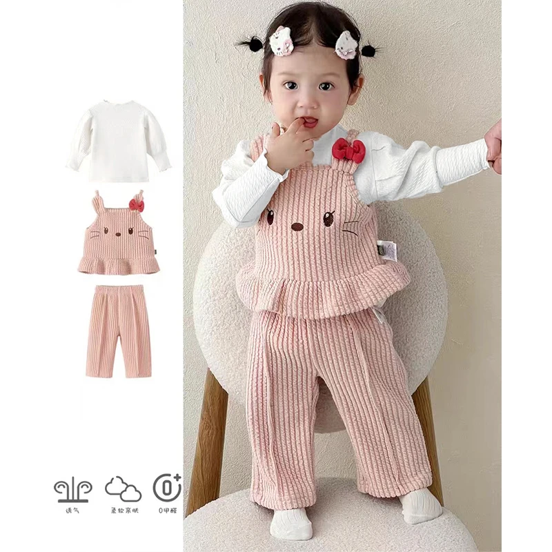 （三件套）韩版可爱春秋女套头休闲女宝小猫动漫卡通风