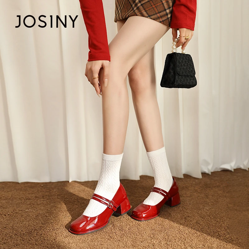 卓诗尼2025年春季一字带玛丽珍时尚百搭浅口粗跟小单鞋法式配裙子