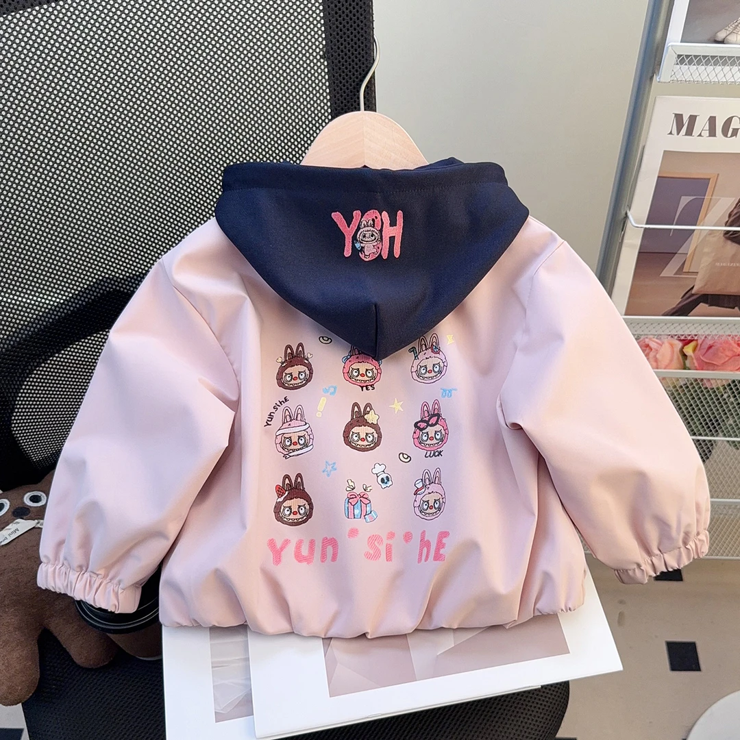 女童连帽棒球服外套洋气儿童春秋装新款女宝宝休闲拉链衫小女孩潮