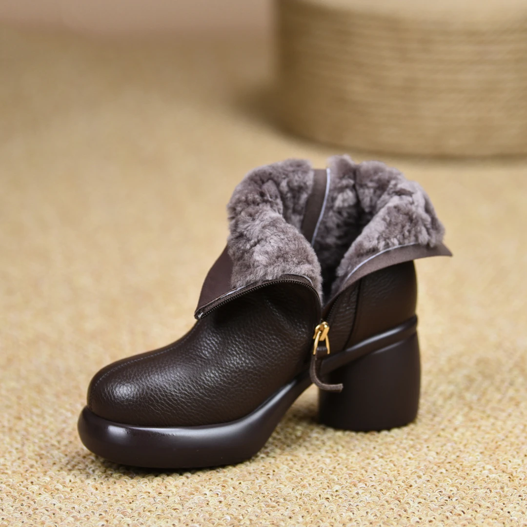 2025年新款冬季雪地靴真皮软底妈妈鞋厚底加绒加厚保暖秋冬