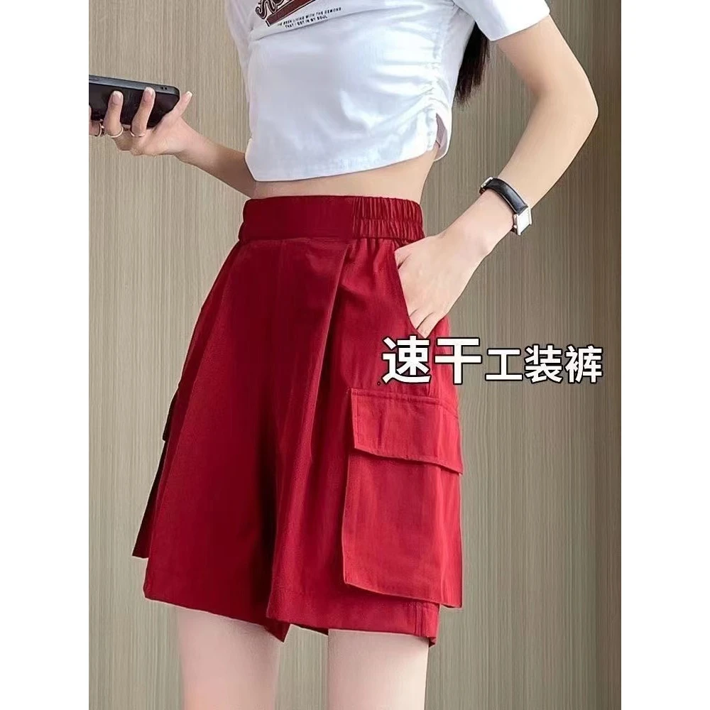 【清仓】冰丝速干工装五分裤女夏季薄款休闲时髦裤美式显瘦5分裤女