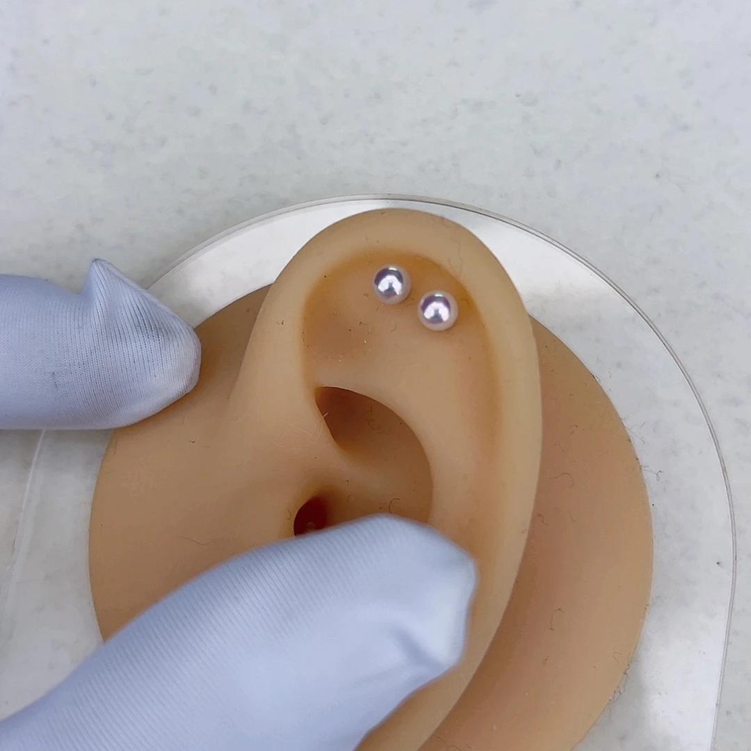 海水珍珠海水akoy天女耳钉3-4mm银S925镶嵌