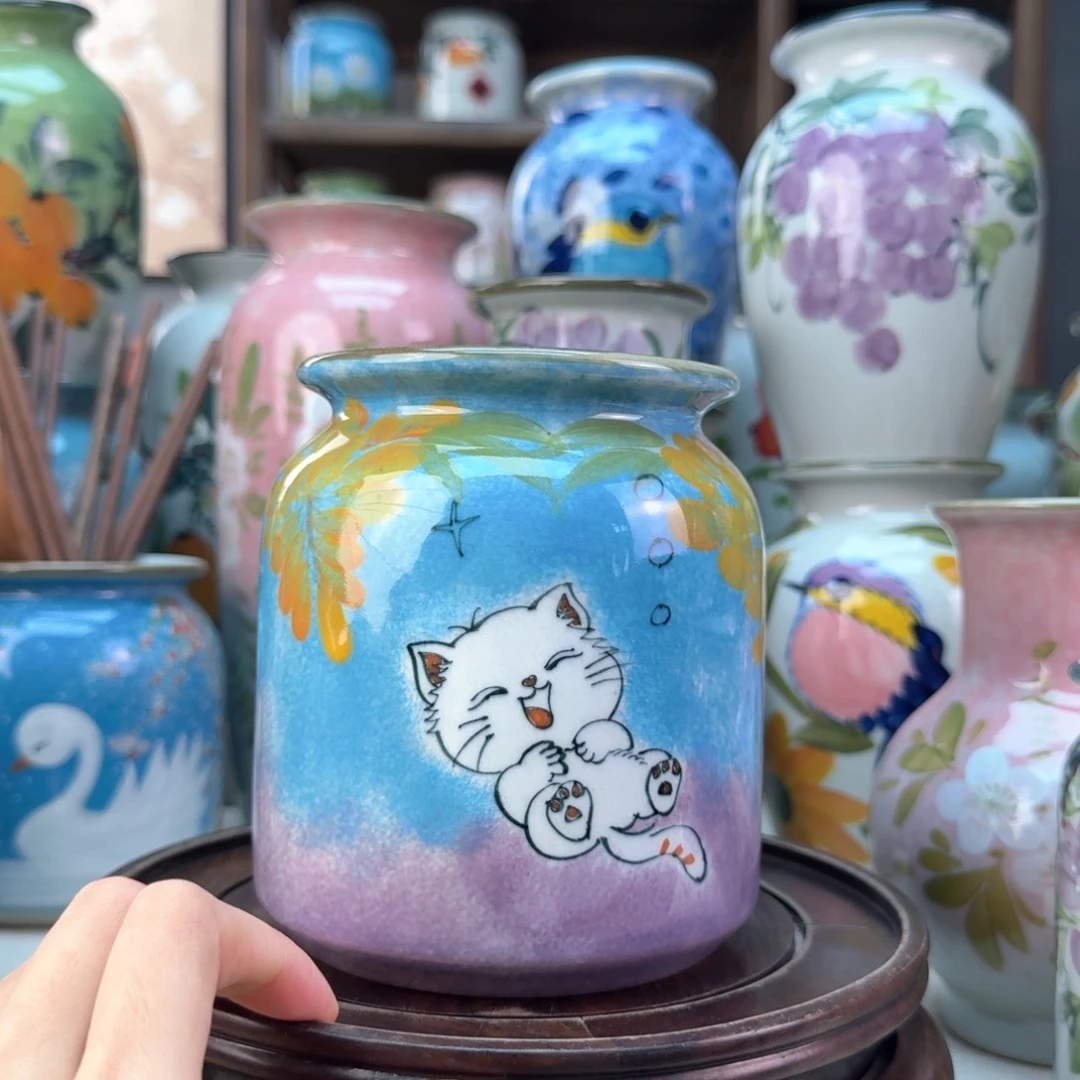 景德镇陶瓷手绘花瓶无孔