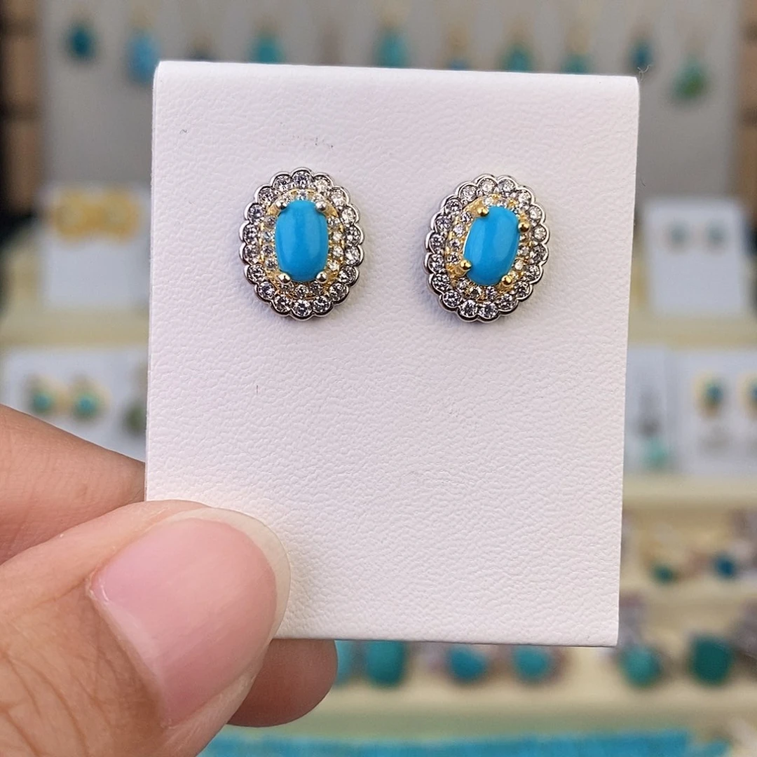 银S925镶嵌绿松石耳饰