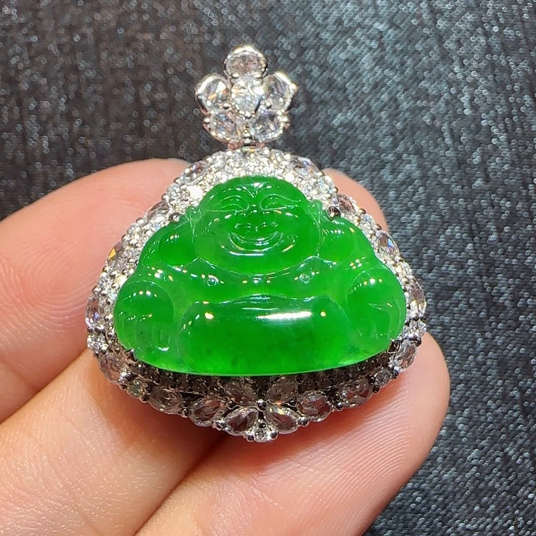 吊坠(不含链)18K金镶嵌翡翠佛公