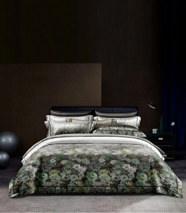 天丝+长绒棉轻奢高档手绘油画数码印花四件套床上用品家用被套