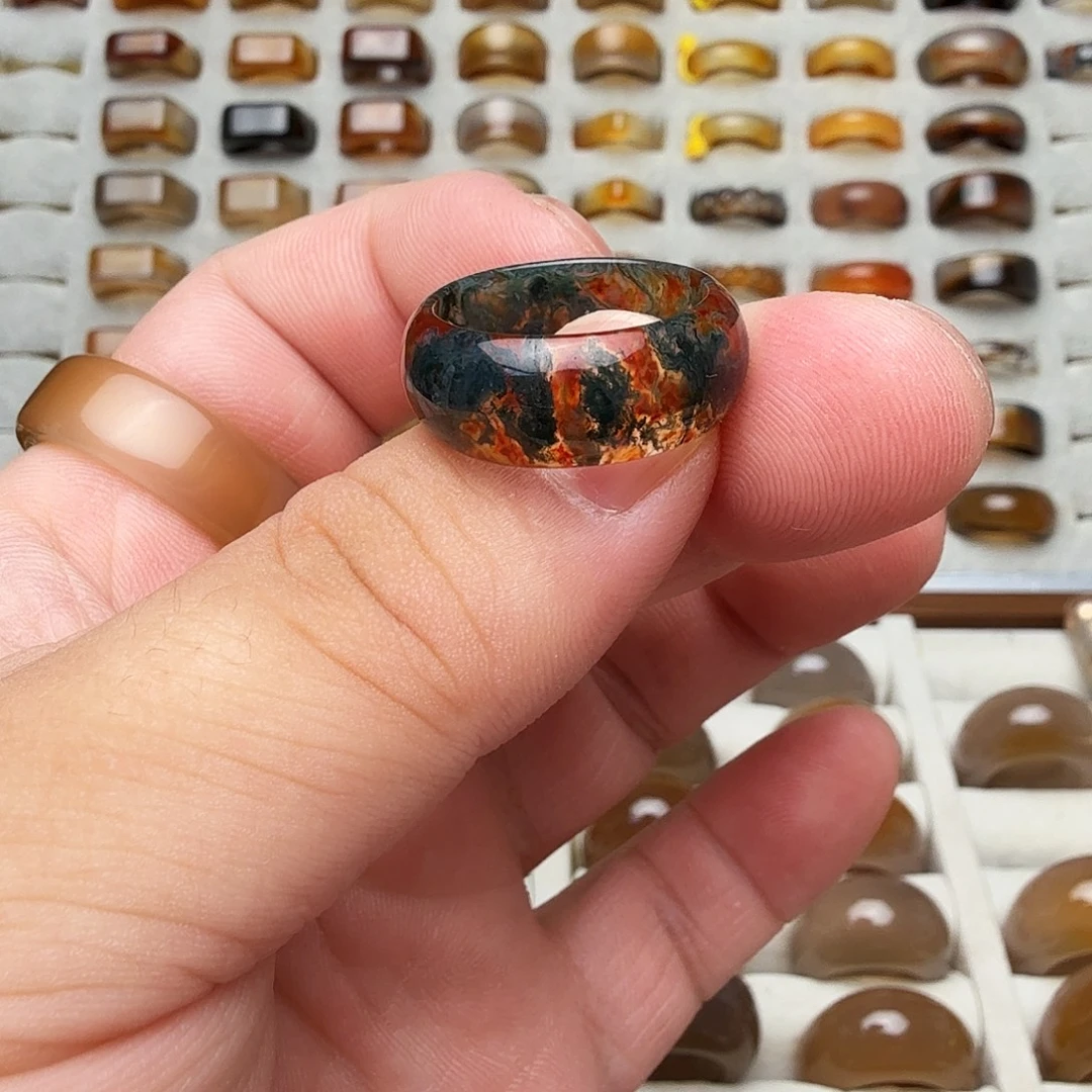 玛瑙/玉髓未镶嵌戒指17圈红油水草福利不退不换介意勿拍