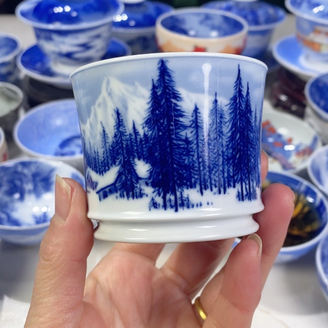 瓷片青花雪景主人杯杯