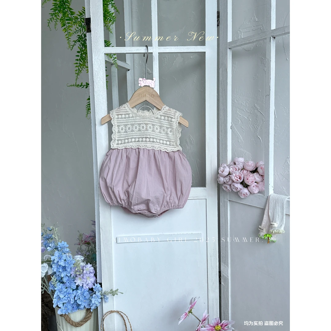 NIMO【芋泥波波】韩版夏公主洋气薄款百搭款钩花无袖款哈衣