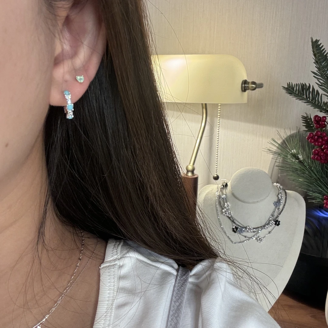 铜合金合成锆石耳饰 韩国 直针半圈细耳钉