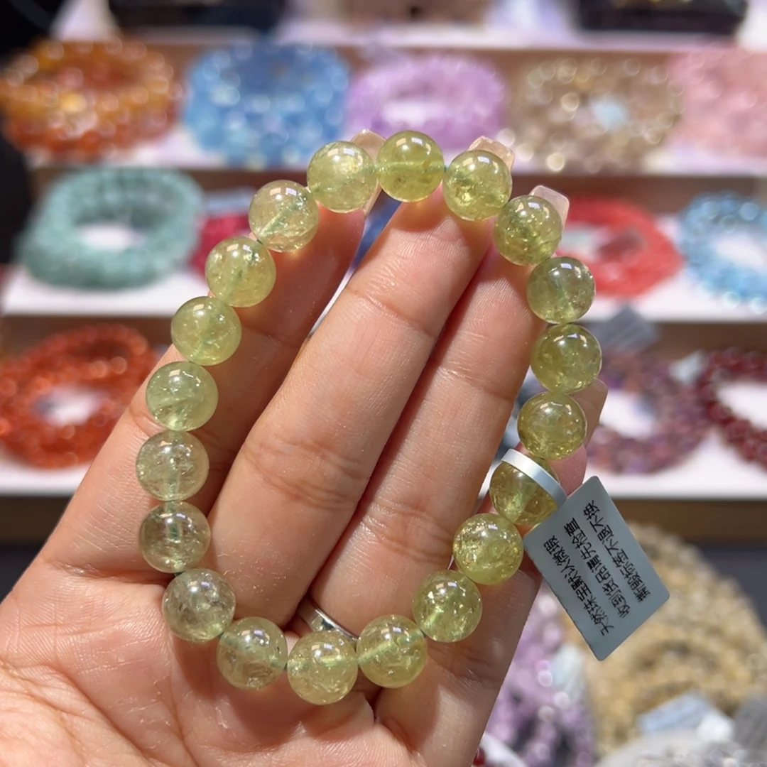 石榴石手串未镶嵌顶货苹果绿沙佛莱9.4mm