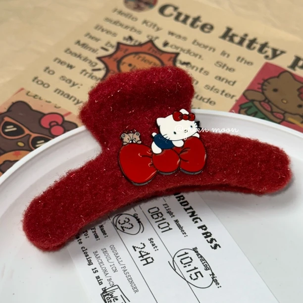 红色毛绒小猫抓夹卡通韩版百搭优雅气质P404发夹