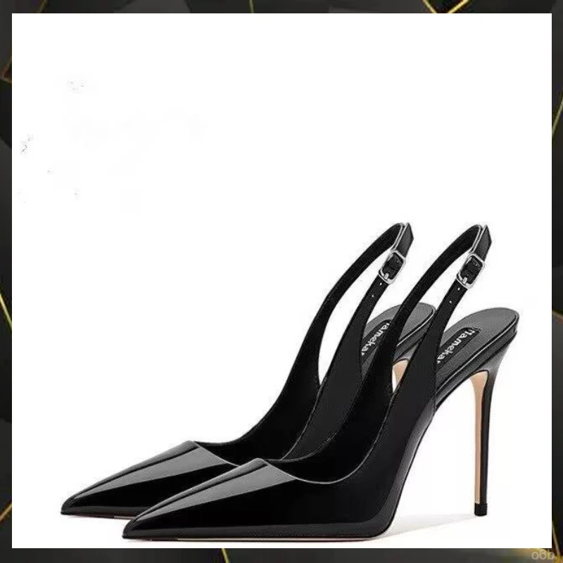 春款黑色气质空包头漆皮御姐OL2025细跟高跟鞋凉鞋女款性感